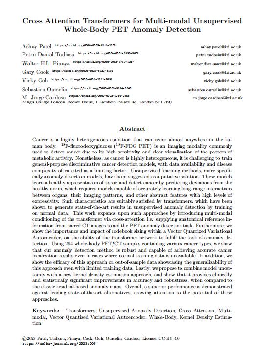 用于多模式無監(jiān)督全身PET異常檢測的交叉注意轉(zhuǎn)換器  PDF 下載 圖1