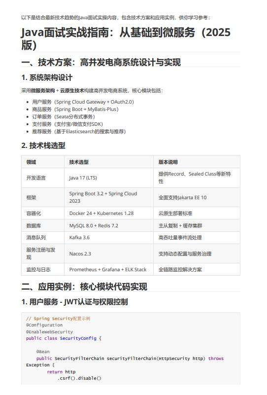 Java開發(fā)基于微服務(wù)架構(gòu)的高并發(fā)電商系統(tǒng)設(shè)計與面試實戰(zhàn)指南：技術(shù)方案、應(yīng)用實例及性能優(yōu)化文檔的主要內(nèi)容 PDF 下載   圖1